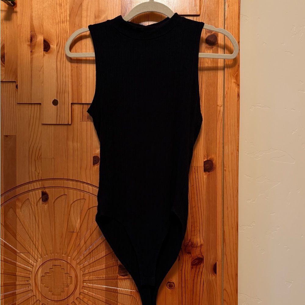 Forever 21 Black Ribbed Sleeveless Mock Neck Bodysuit